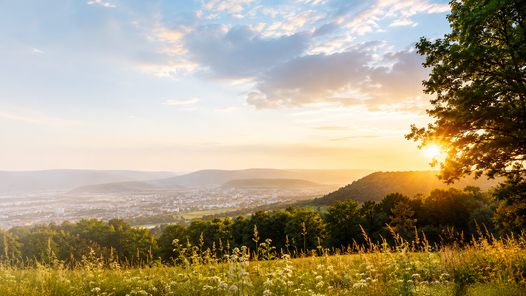 Sonnenaufgang über Jena im Saaletal